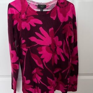 Charter Club Pink & Red Floral Sweater, Size M, New Without Tags 🌸 100% Cashmere
